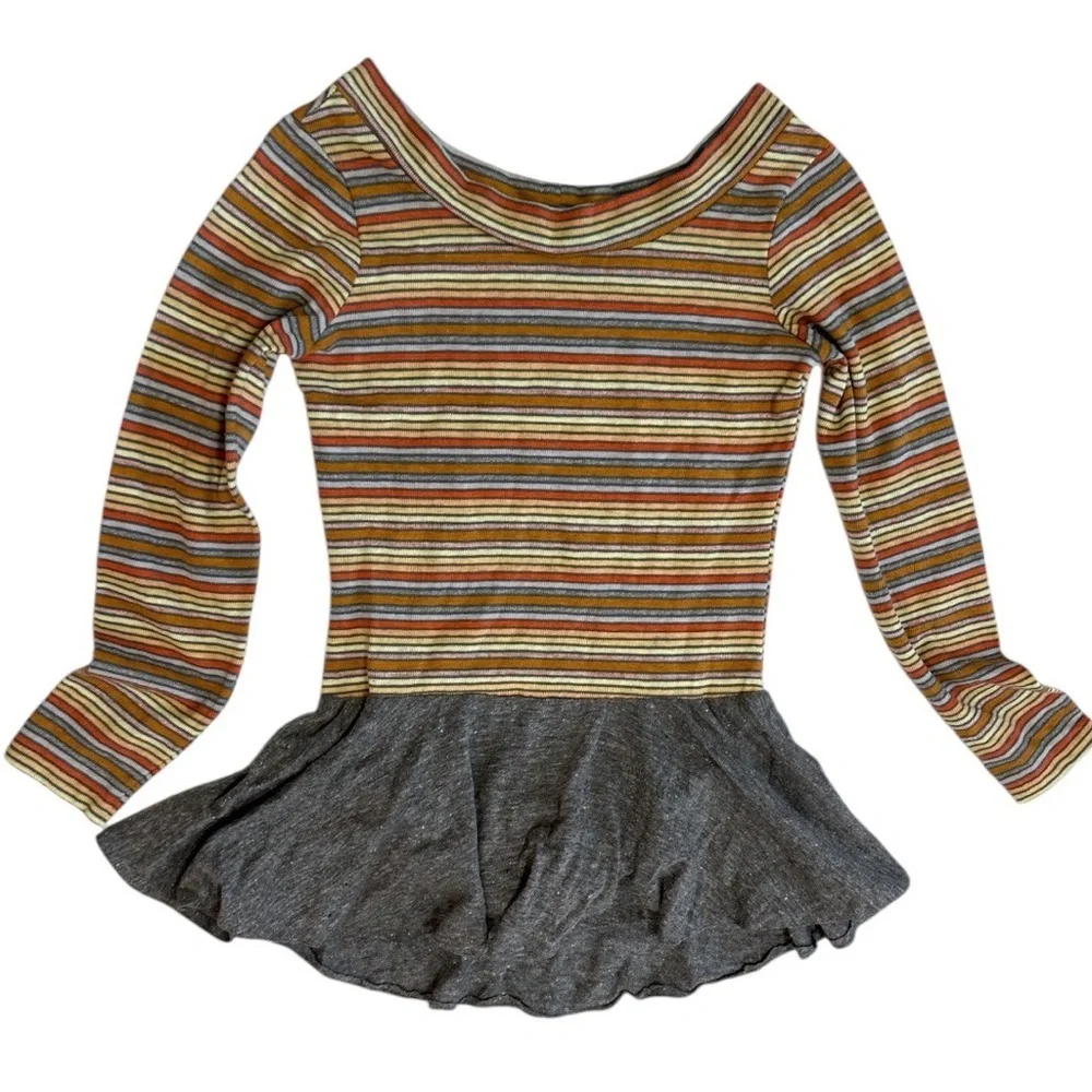 Vintage 70s Toddler Girls Color Striped Skirted Skate Gymnastics Leotard One Pc